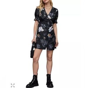 All Saints Black Floral Midi Dress
